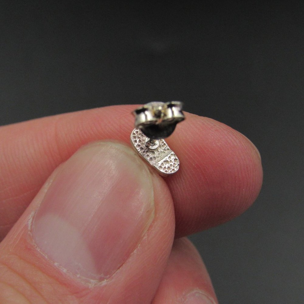 Sterling Silver Rustic Tiny Sandal Stud Earrings - image 4